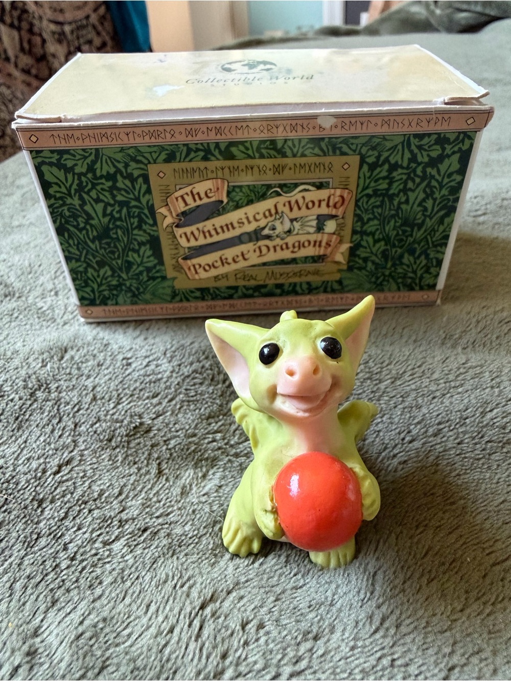 The Whimsical World Pocket Dragon Figurine - Light Green with Red Ball